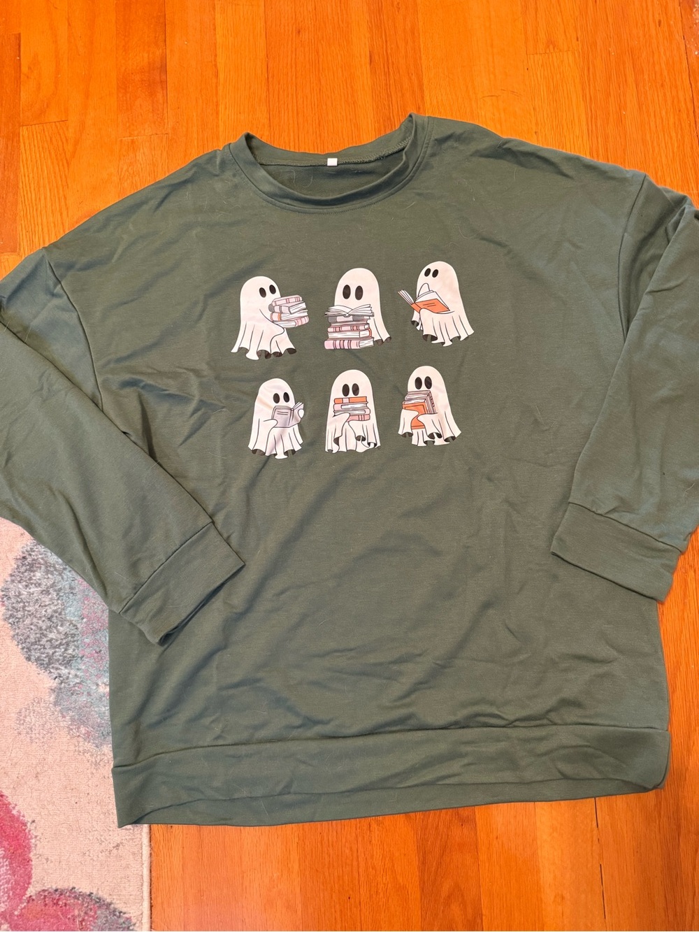Unisex Olive Green Ghost-Print Pullover Sweatshirt